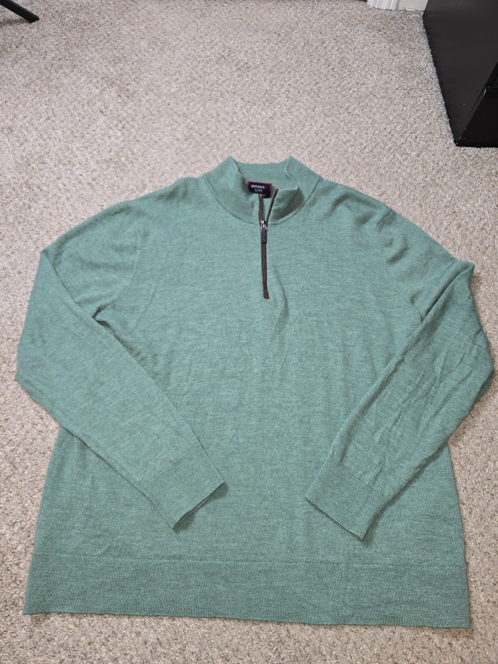 Untuckit Mens 100% Ultra Fine Merino Wool Quarter Zip Green Sweater Size Xl